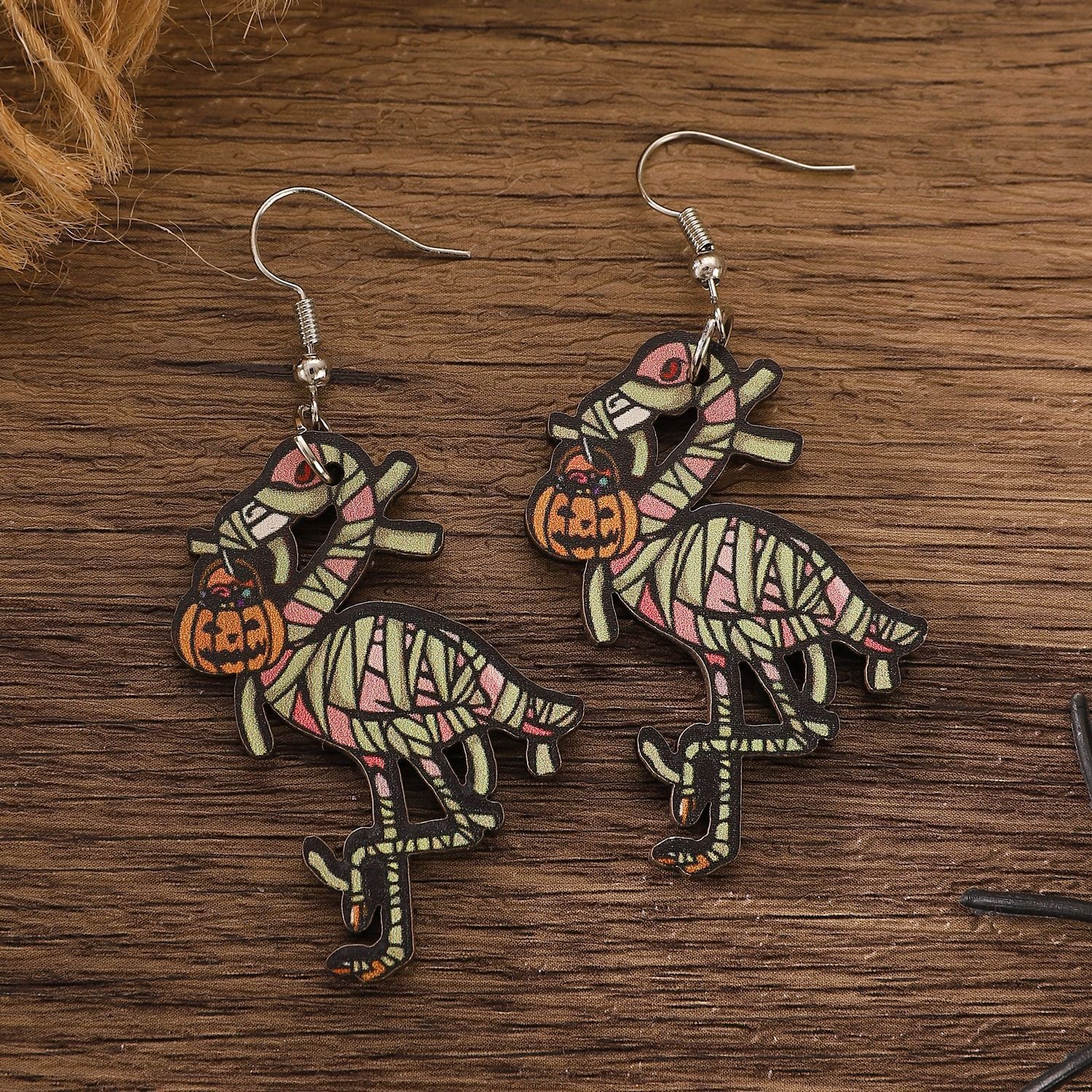 Wholesale Halloween Skeleton Flamingo Pumpkin Ghost Wooden Pendant